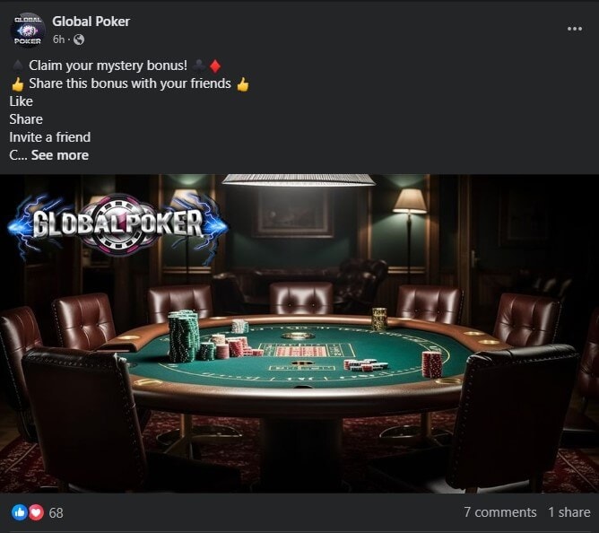 Global Poker Facebook Bonus
