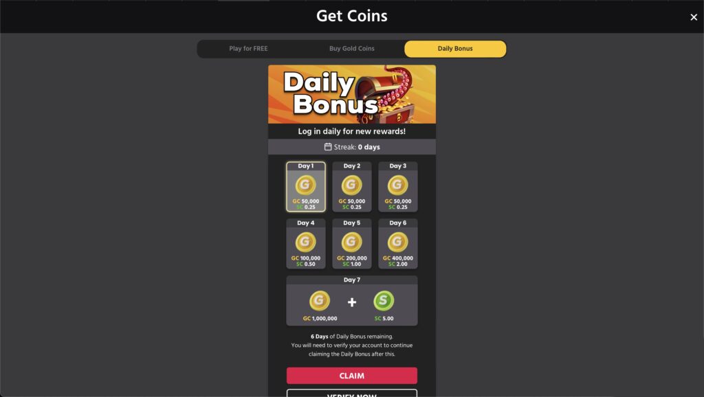 Chumba Casino daily login bonus