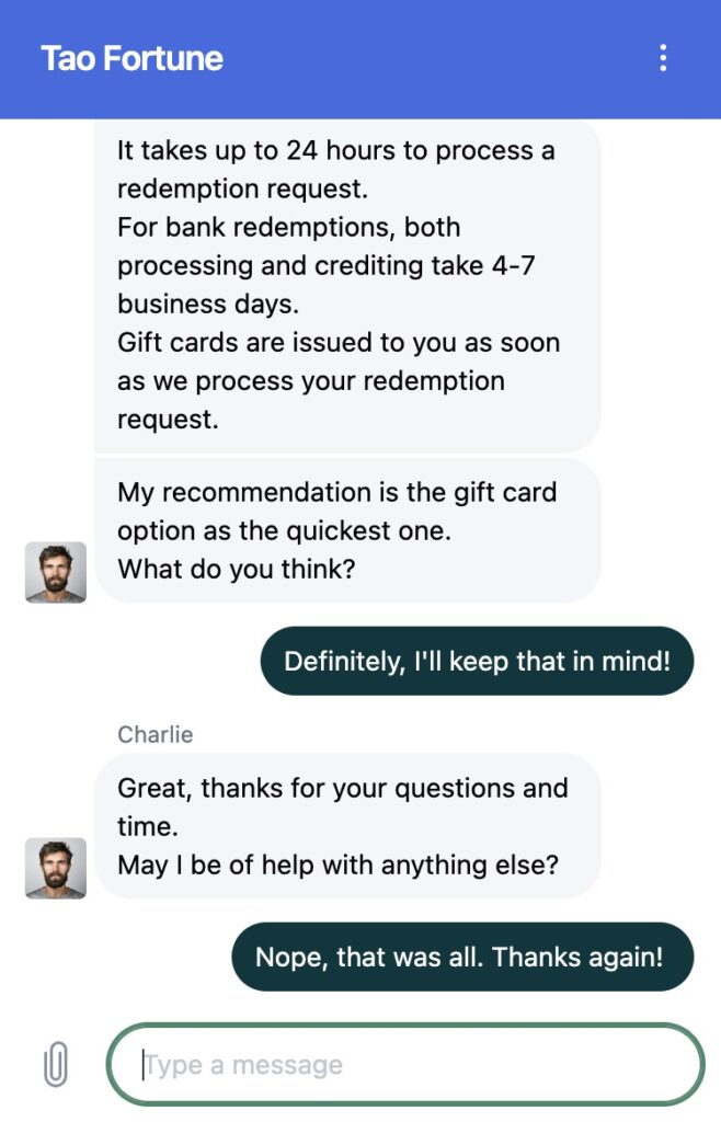 Tao Fortune customer support live chat