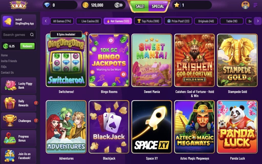 DingDingDing Casino game lobby