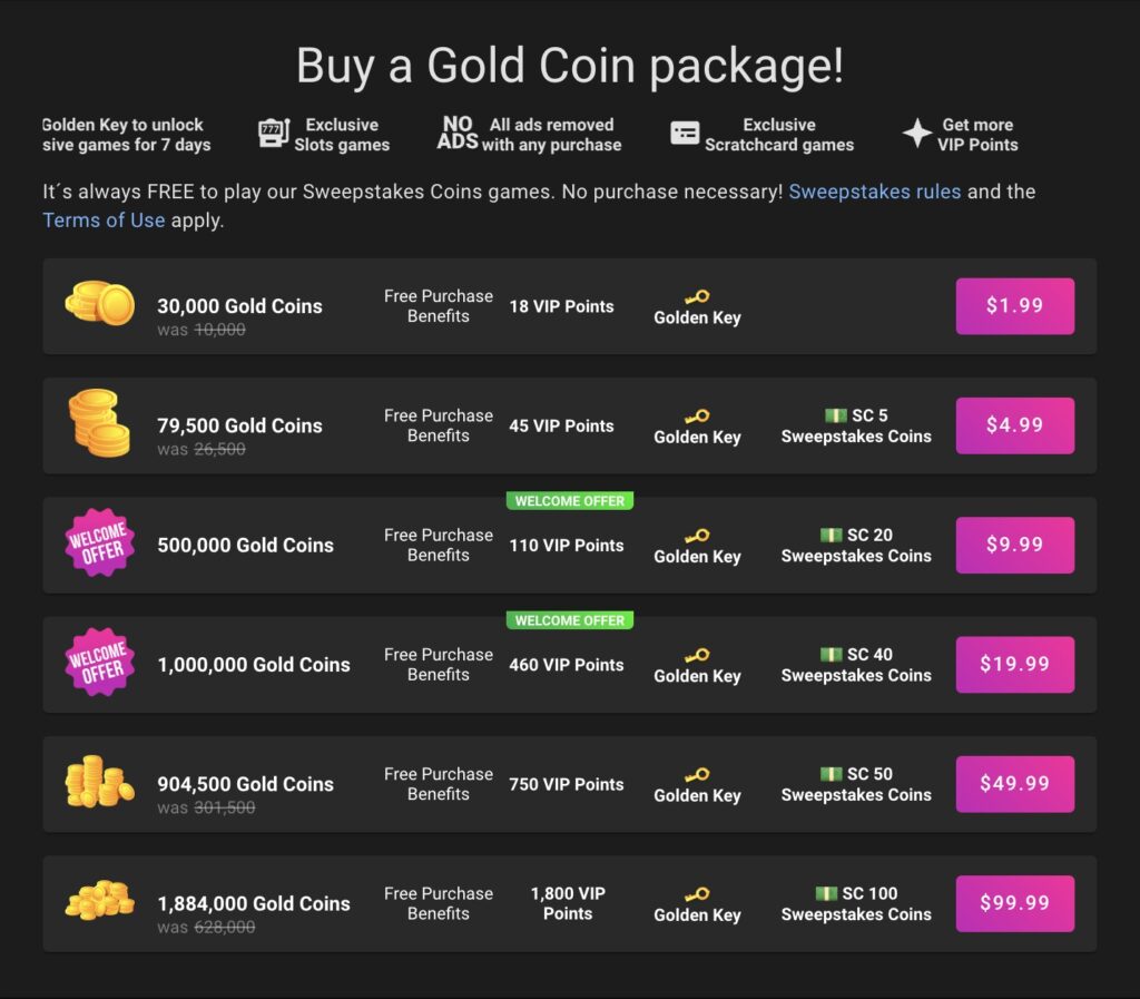 Pulsz Casino Coin Packages