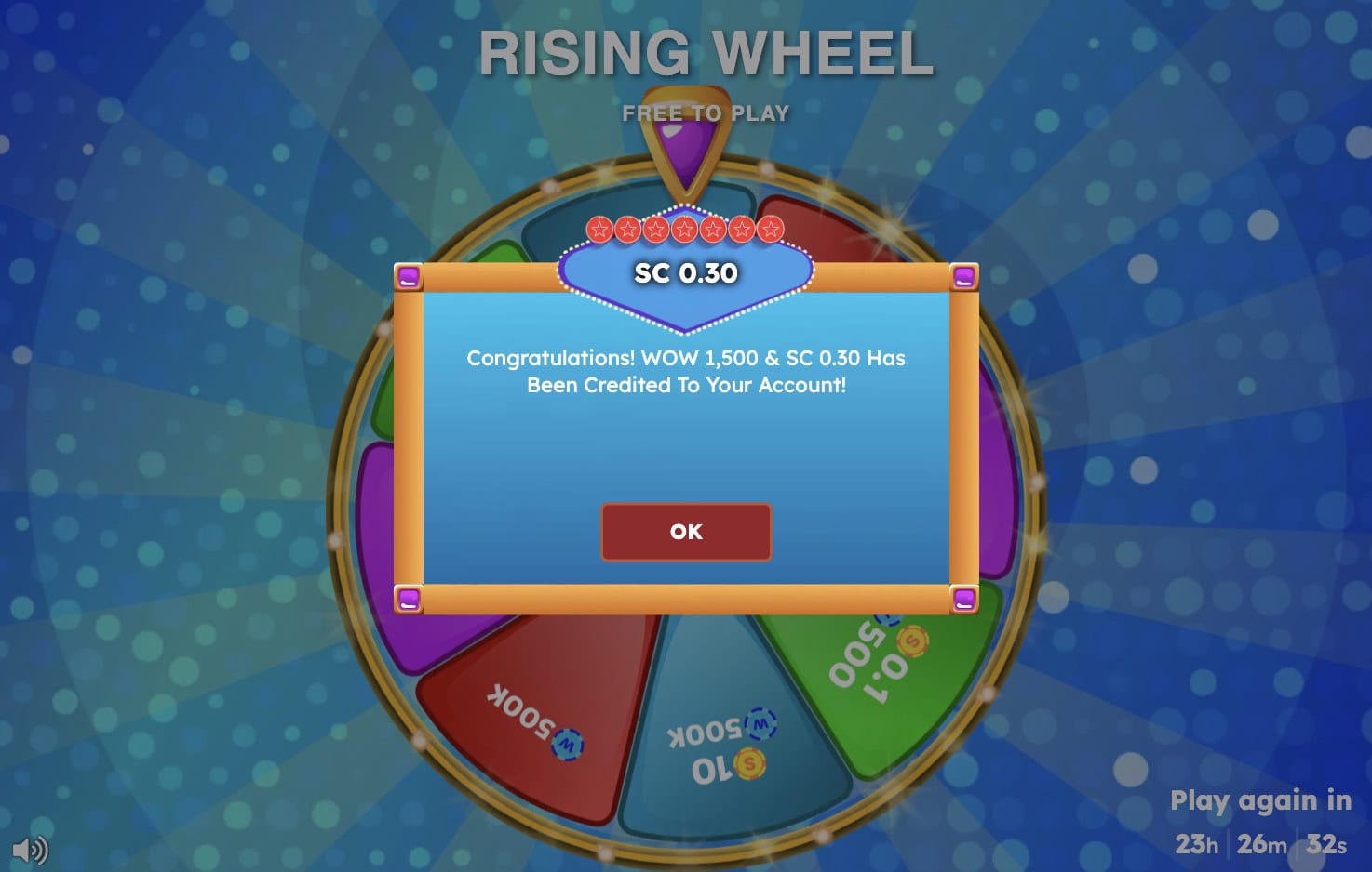 WOW Vegas daily wheel bonus