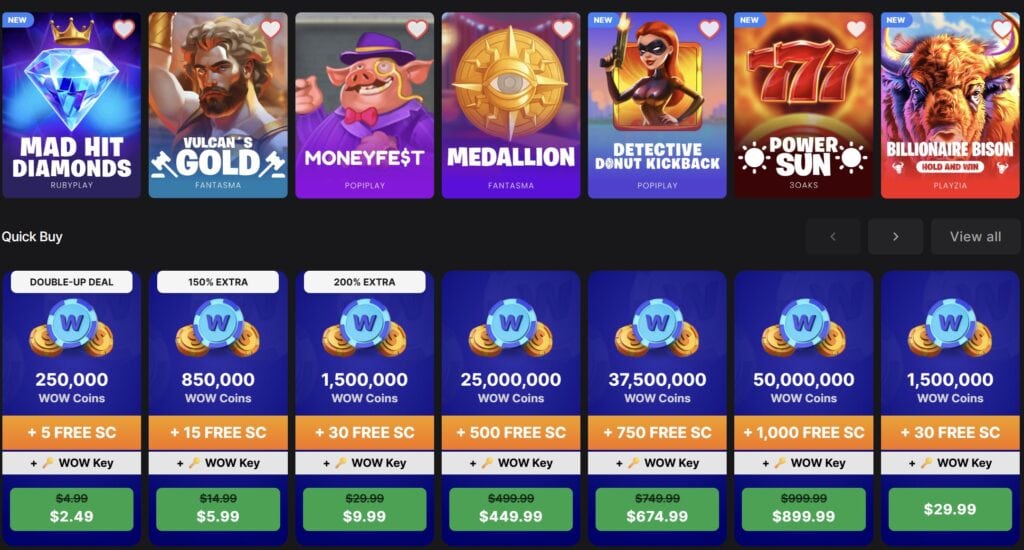 WOW Vegas Casino games lobby