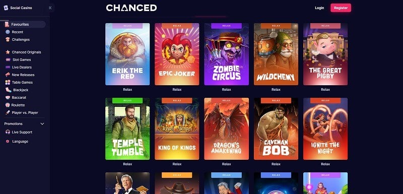 Chanced Casino Homepage