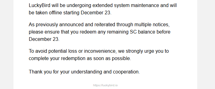 Luckybird.io down/update