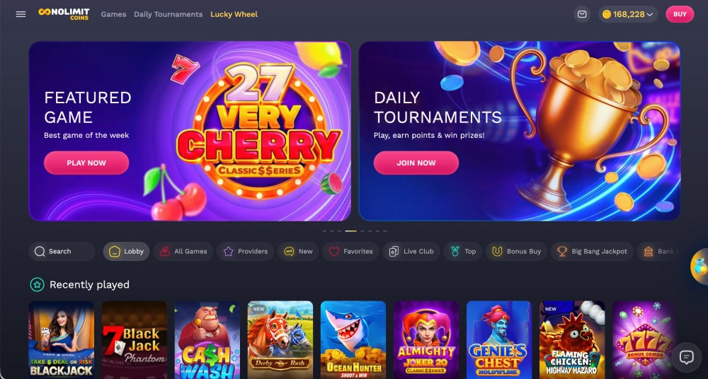 nolimitcoins homepage
