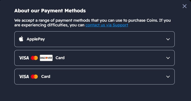 Nolimitcoins Payment Methods