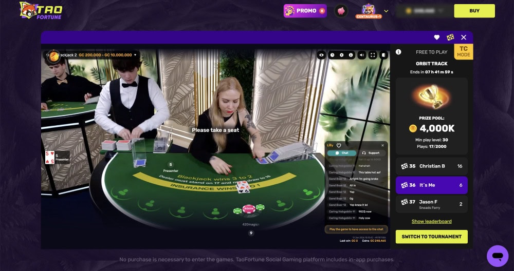 taofortune blackjack live dealer