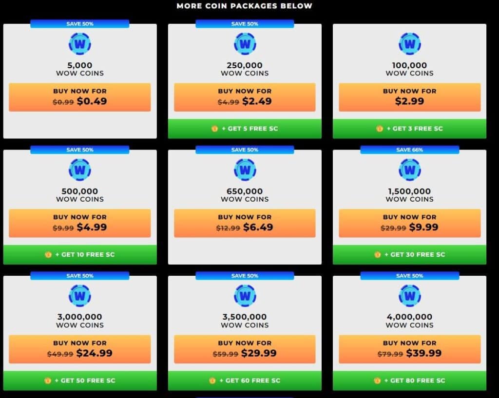 WOW Vegas Coin Packages