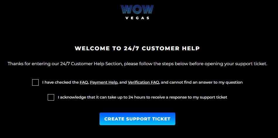 WOW Vegas Customer Support