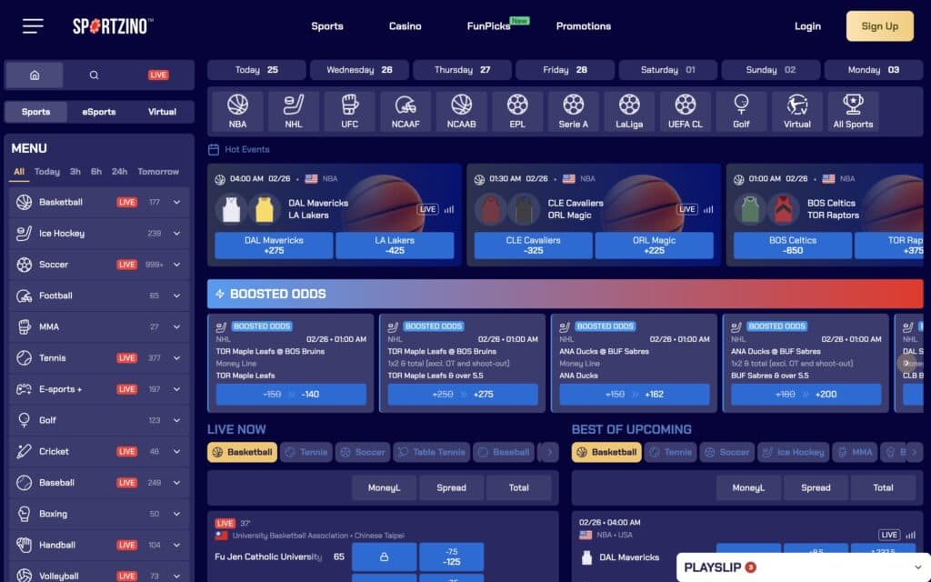 Sportzino homepage