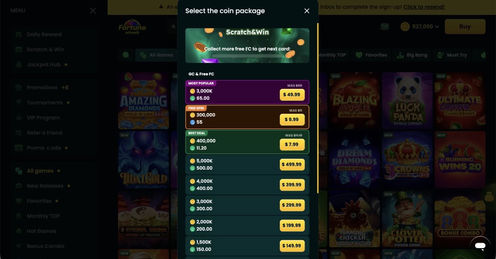 fortune wheelz coin store