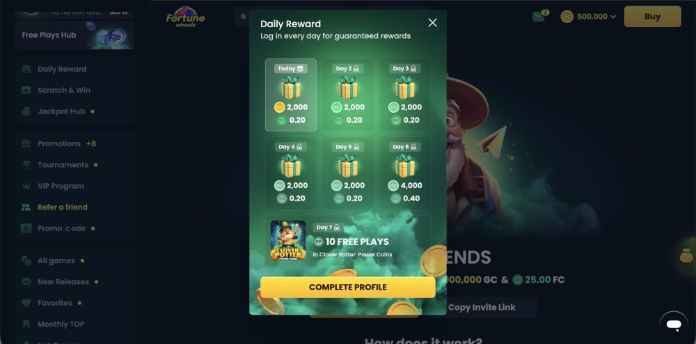 fortune wheelz daily reward