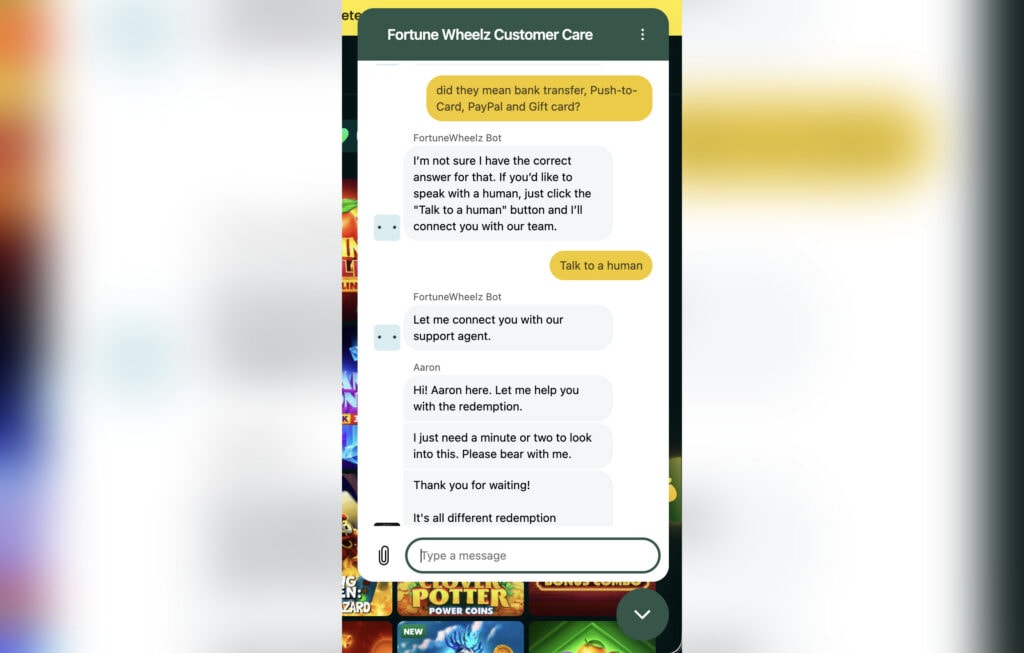 fortune wheelz live chat