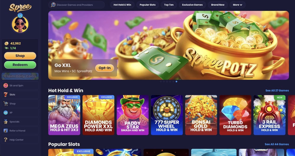 spree casino homepage