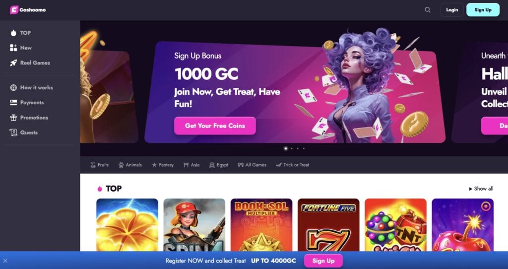 Cashomo Casino Homepage