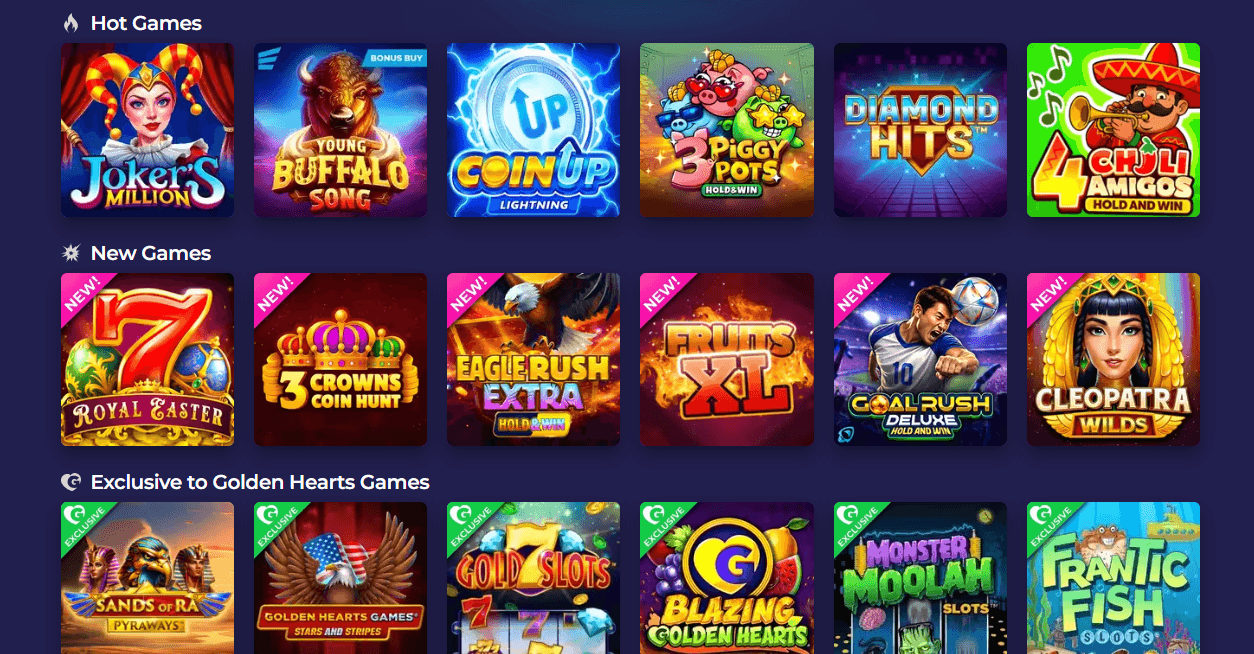 Golden Hearts Games slots and games