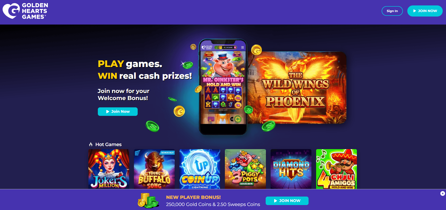 Golden Hearts Games website