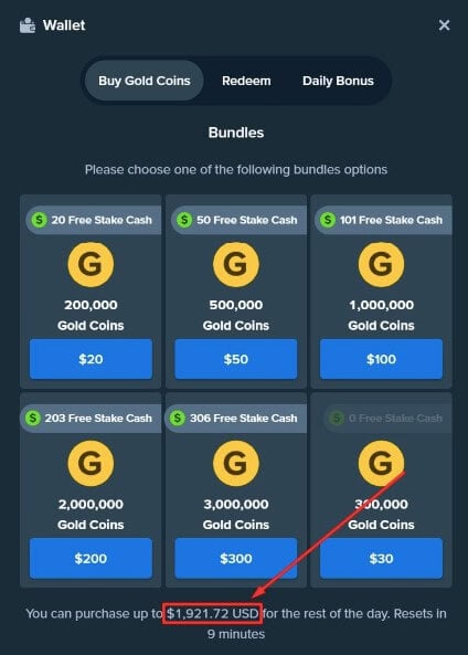 Stake.us Gold Coin Packages