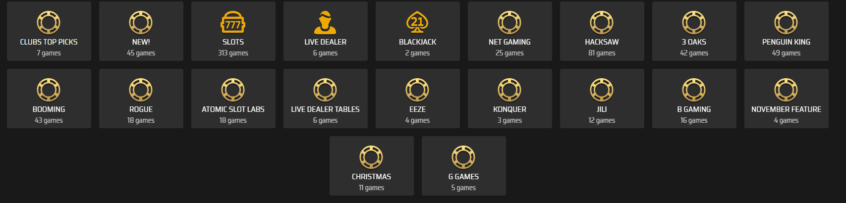 Clubs Poker games nav