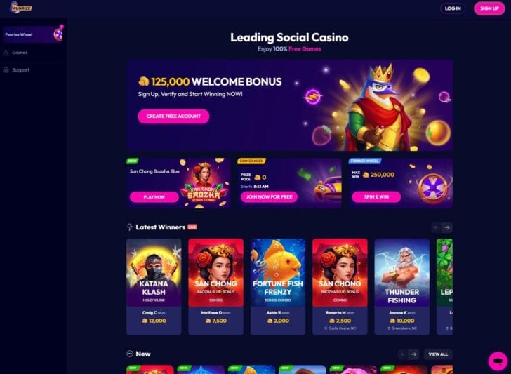 Funrize Casino Homepage