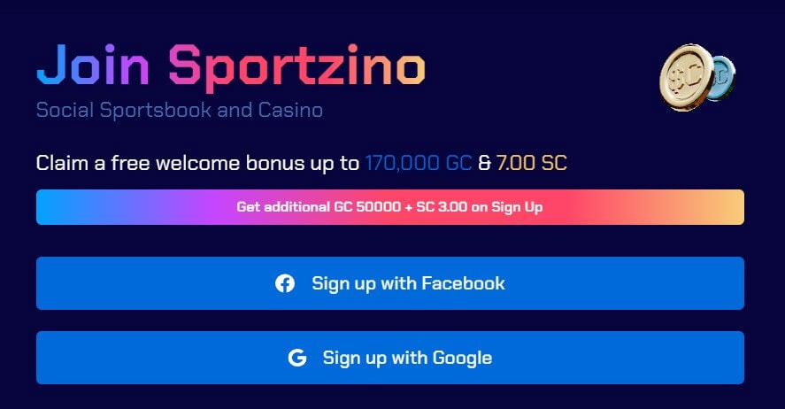 Sportzino Sign Up Page