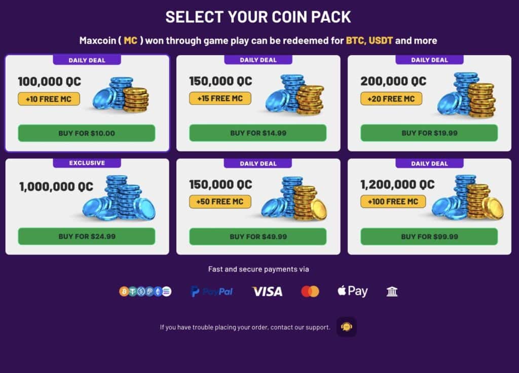 MaxQuest purchase packages
