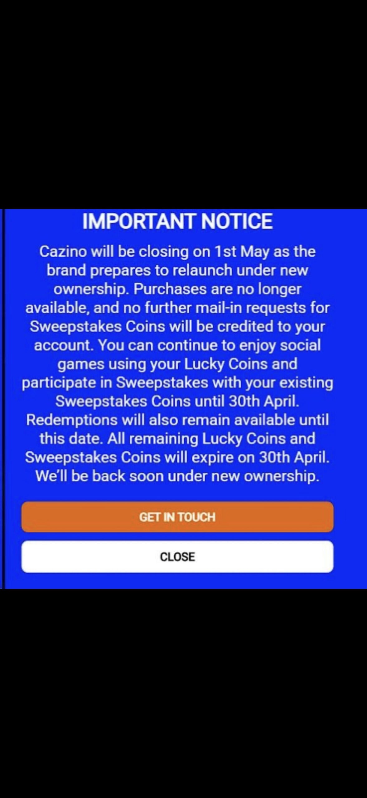 Cazino closing April