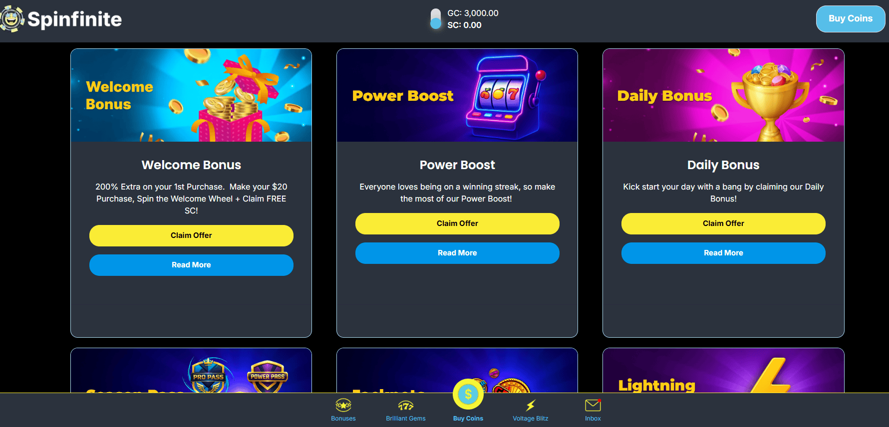 Spinfinite promotions and bonuses