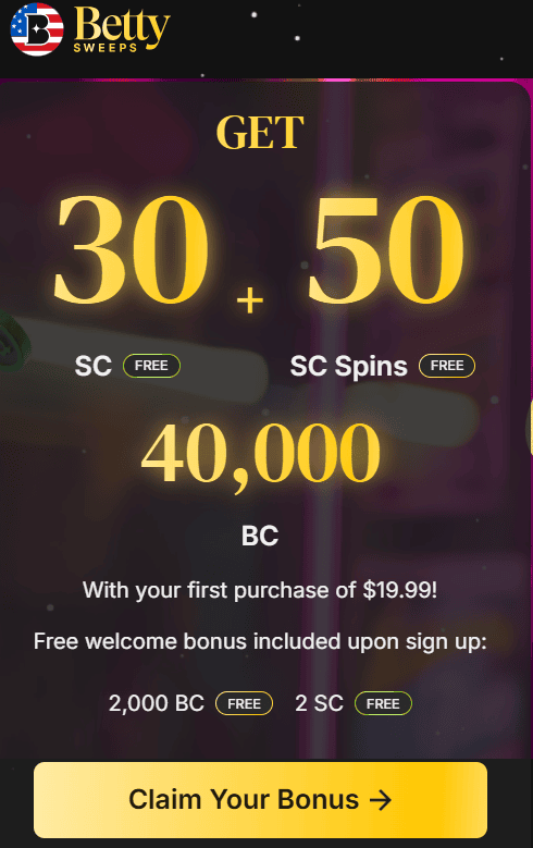 BettySweeps new welcome bonus
