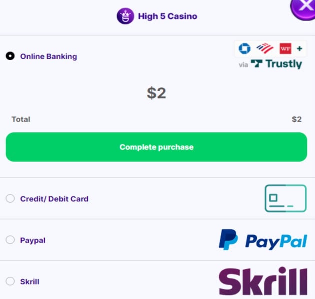 High 5 Casino Banking