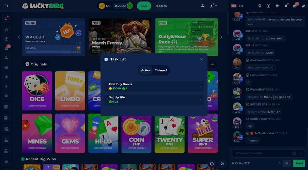 LuckyBird.io Tasks