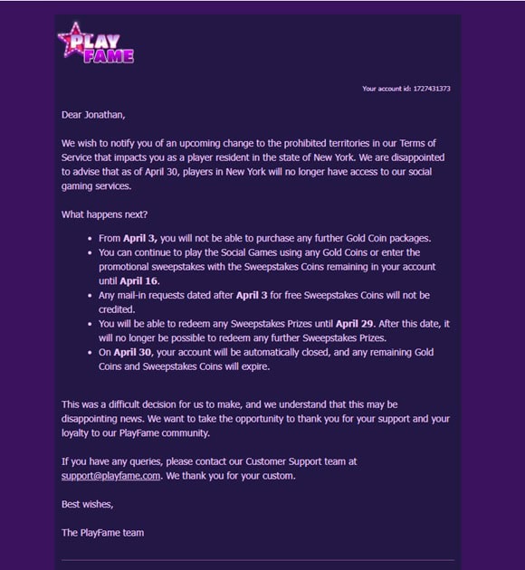PlayFame NY State Info