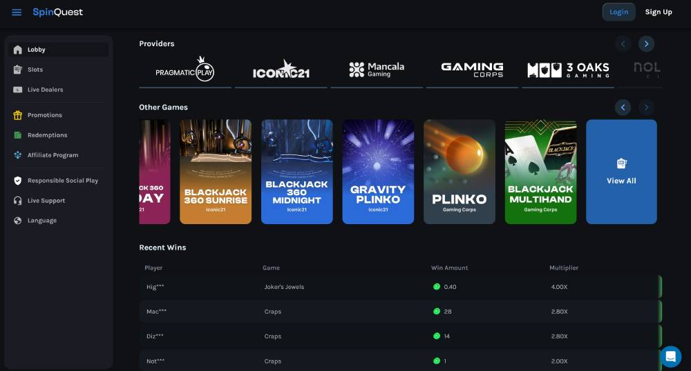 spinquest casino ux