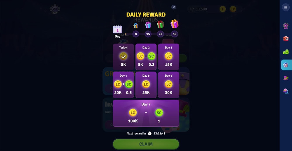 lunaland casino daily rewards