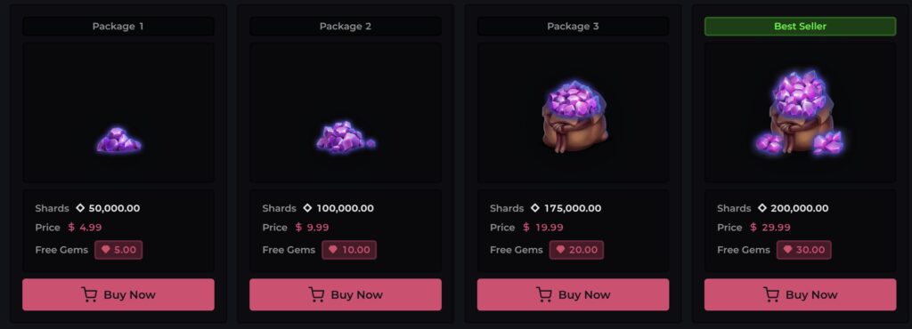 Vegas Gems purchase packages