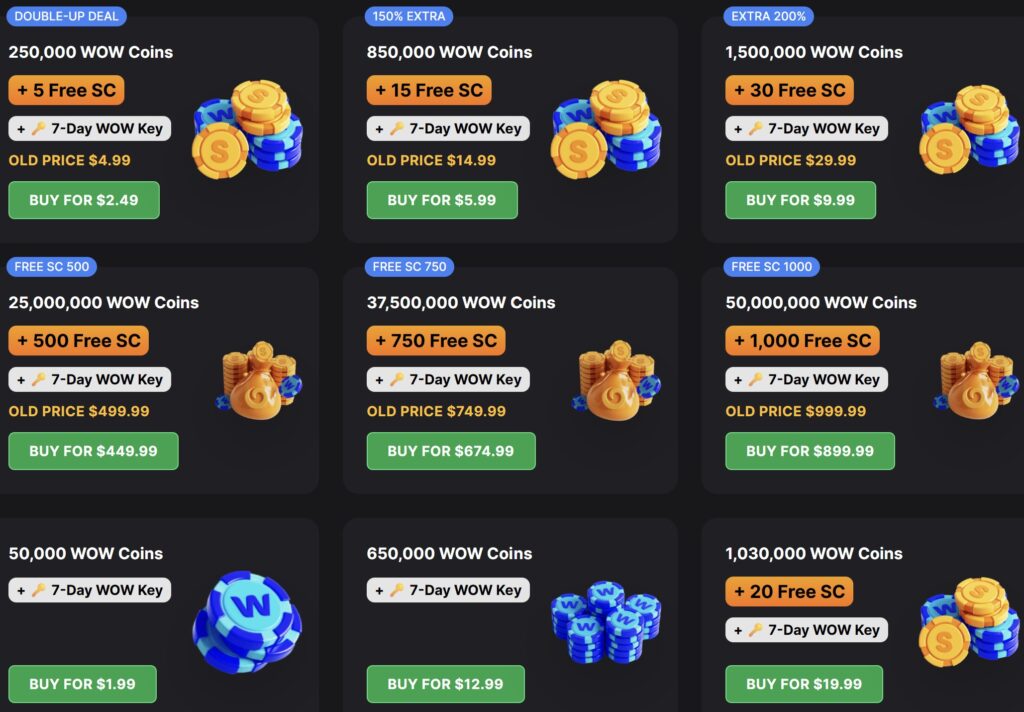 Wow Vegas purchase packages