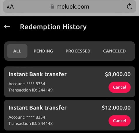 McLuck Online Banking Redeem