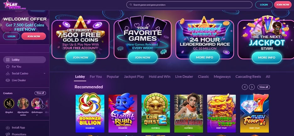 PlayFame Homepage