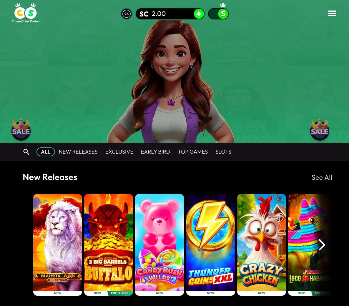Crown Coins Casino Front Page