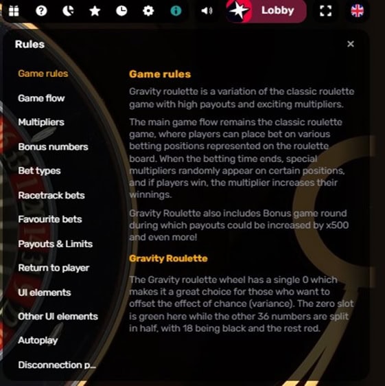 Live Gravity Roulette Rules