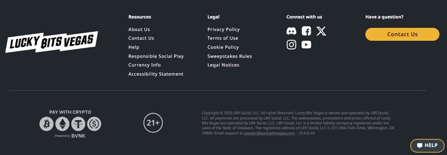 Lucky Bits Vegas Footer
