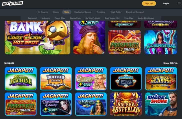 Lucky Bits Vegas Homepage