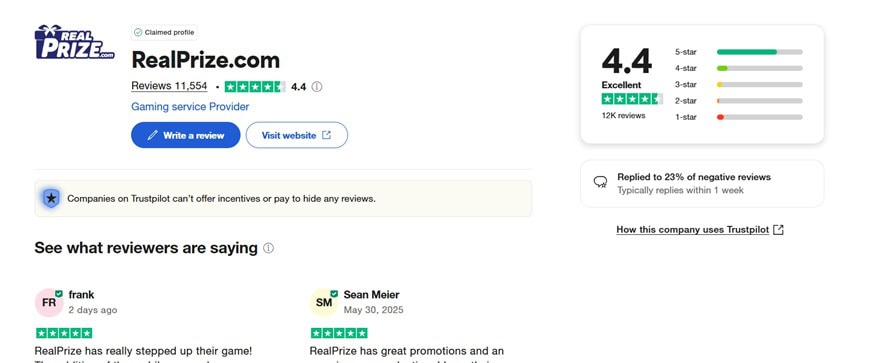 RealPrize TrustPilot