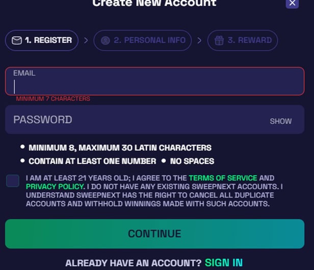 SweepNext Register