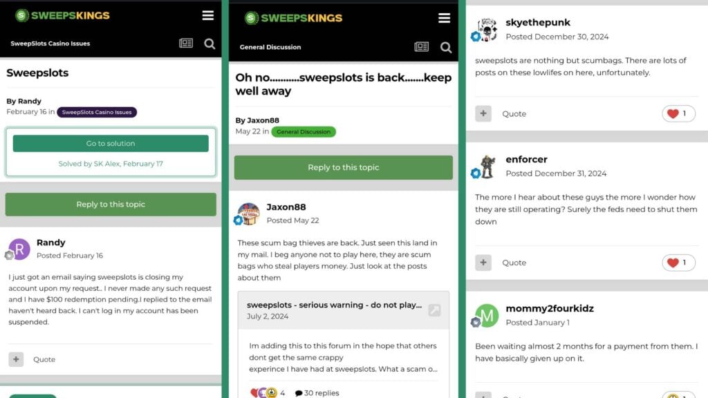 sweepslots complaints sweepskings forum
