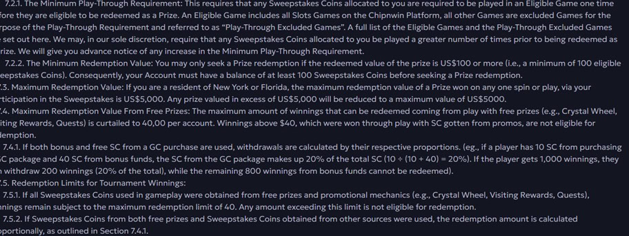 Chip'n WIN Banking Terms
