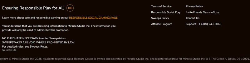 Gold Treasure Casino Footer