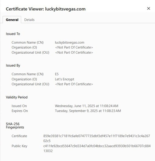 Lucky Bits Vegas Certificate