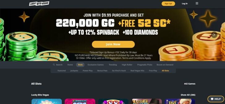Lucky Bits Vegas Homepage